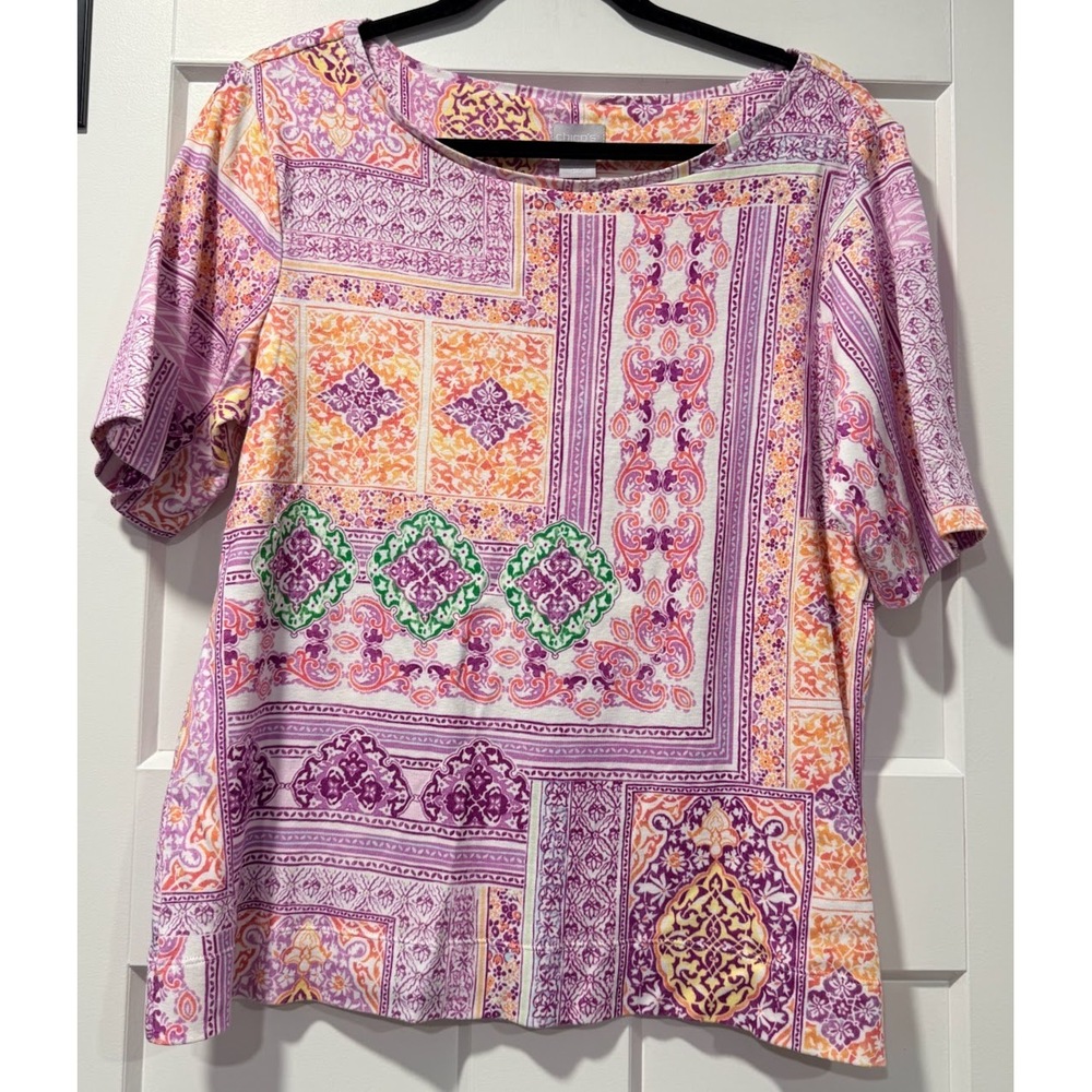 Chico's Floral & Geometric Print Short-Sleeve Tee Ladies Size Large